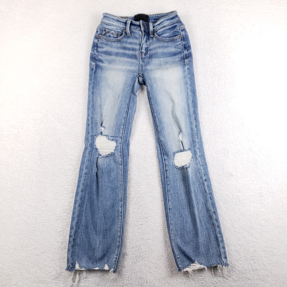 Buckle Black Fit No 23 Cropped Straight Leg Distressed Blue Jeans 22x28 Raw Hem